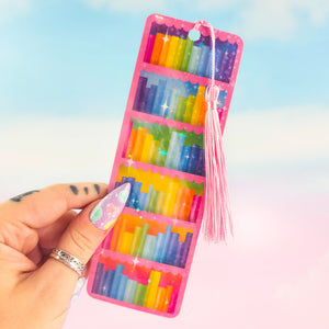 Pink Bookcase Holographic Bookmark – Rainbow Bookshelf Design, Book Lover Gift