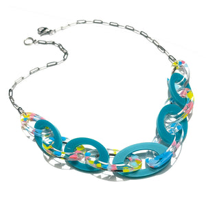 Teal and Terrazo Link Necklace