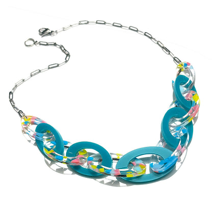 Teal and Terrazo Link Necklace
