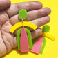 Pop Art Arch Drop Earrings — Green, Yellow & Pink