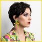 Pop Art Arch Drop Earrings — Green, Yellow & Pink