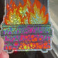 Bespattered Facade Neon Dumpster Fire Holographic Glitter Sticker