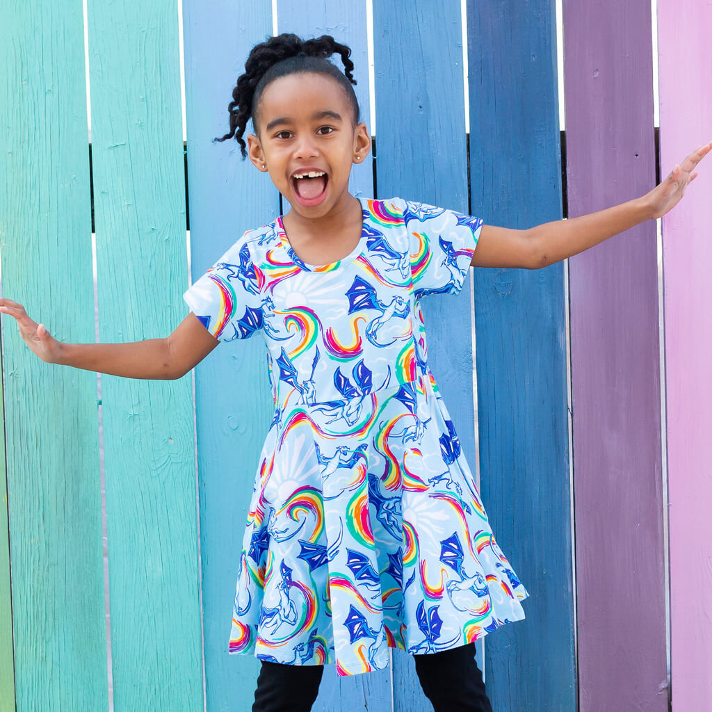 Rainbow Breathing Dragons Super Twirler Dress with Pockets