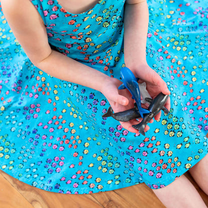 "Summer School" Rainbows of Fish Sleeveless Play Dress with Pockets
