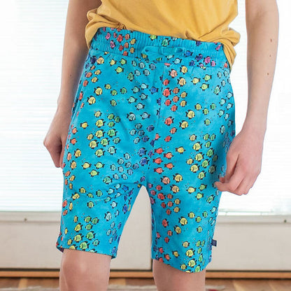 "Summer School" Rainbows of Fish Drawstring Shorts with Pockets