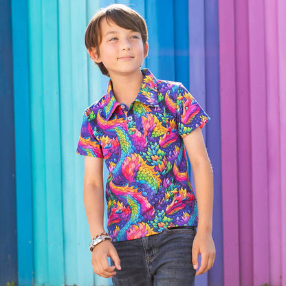 Rainbow Scales Dragons Short Sleeve Polo Shirt