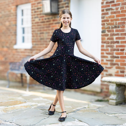 Rainbow Constellations Glow-in-the-Dark Kids Twirl Dress