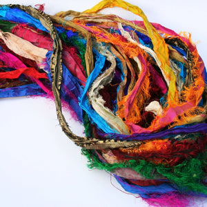 "Nicole's Favorite Ribbon" Recycled Sari Silk "Tibet Jewels"-  Perfect for Crafting, Gift Wrap & More