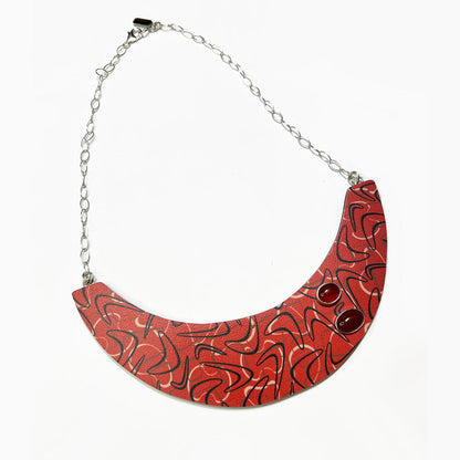 Red Atomic Boomerang Bib Necklace
