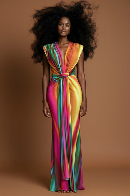 Multi Color Rainbow Swirl Print Dress