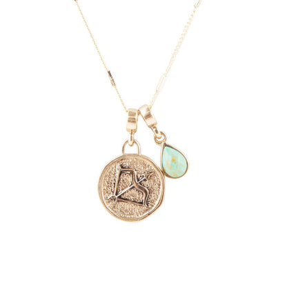 Sagittarius - Zodiac Blue Turquoise Golden Charm Necklace
