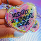Silently Screaming Inside Holographic Heart Holographic Keychain