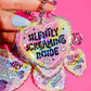 Silently Screaming Inside Holographic Heart Holographic Keychain