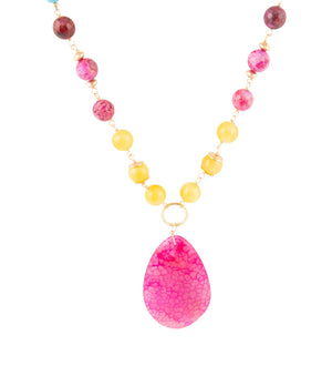 St. Augustine Pink Agate Golden Pendant Necklace