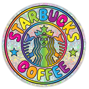 Rainbow  Holographic Starbucks Sticker, 3in.