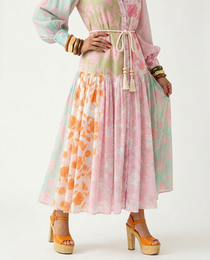 Vibrant Printed Pleated Maxi Dress