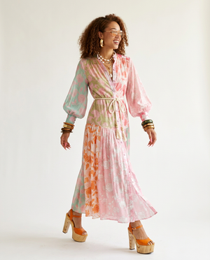 Vibrant Printed Pleated Maxi Dress