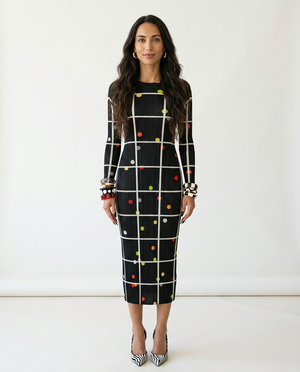 Vibrant Plaid Pleated Maxi Dress
