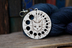 Witchy Cat Knitting Needle Gauge Maple with Bronze Clasp