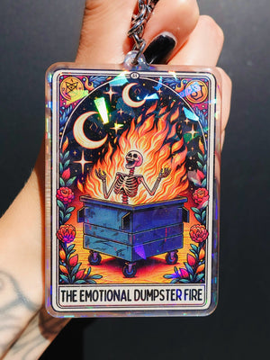 The Emotional Dumpster Fire Holographic Keychain