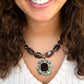 Tribecca Blue Abalone and Black Smoky Quartz Golden Statement Necklace