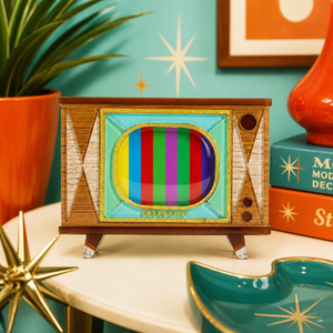 Tune In Customizable Retro TV Brooch by Lipstick & Chrome — Personalized Acrylic Pin