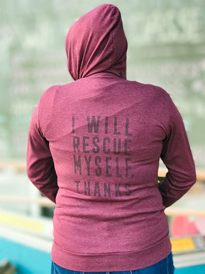 UB Hoodie - I Will Rescue Myself, Thanks Maroon Zip (Ugly Baby) Lightweight