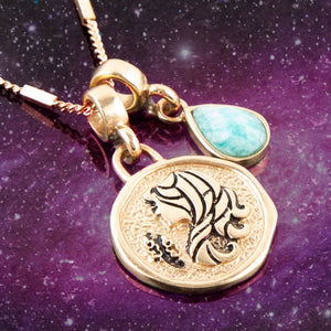 Virgo - Zodiac Blue Amazonite Golden Charm Necklace
