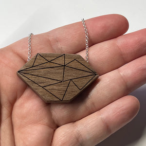 Mid-Century Modern Geometric Walnut Pendant Necklace