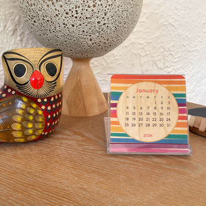 2026 Rainbow Stripes Mini Wood Desk Calendar