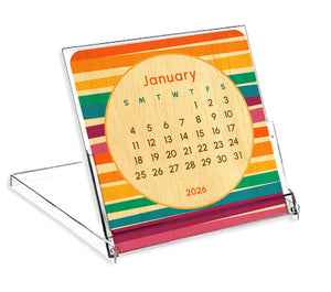 2026 Rainbow Stripes Mini Wood Desk Calendar