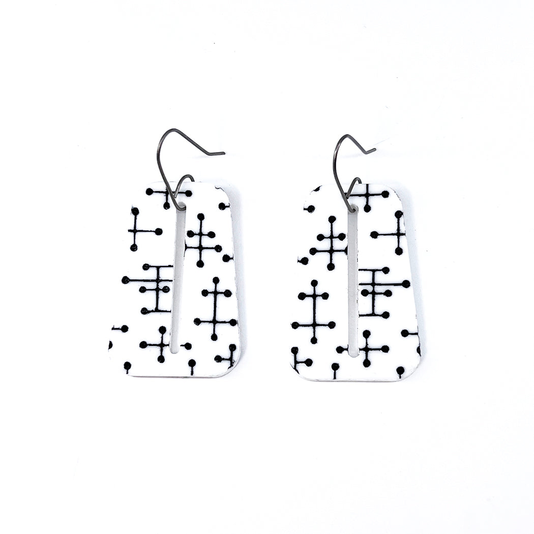 Eames Inspired White and Black Pin Dots Earrings