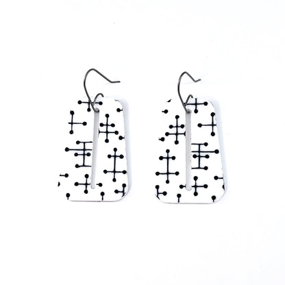 Eames Inspired White and Black Pin Dots Earrings