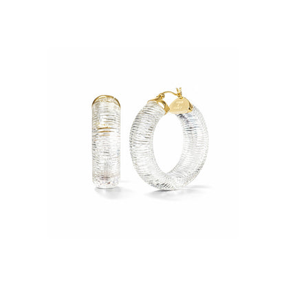 Clear Diamond Cut Wide Lucite Hoop Earrings
