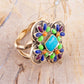 Zion Blue Turquoise Colorful Golden Cross Ring