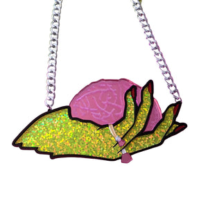 Brains And Beauty Zombie Hand Acrylic Statement Necklace